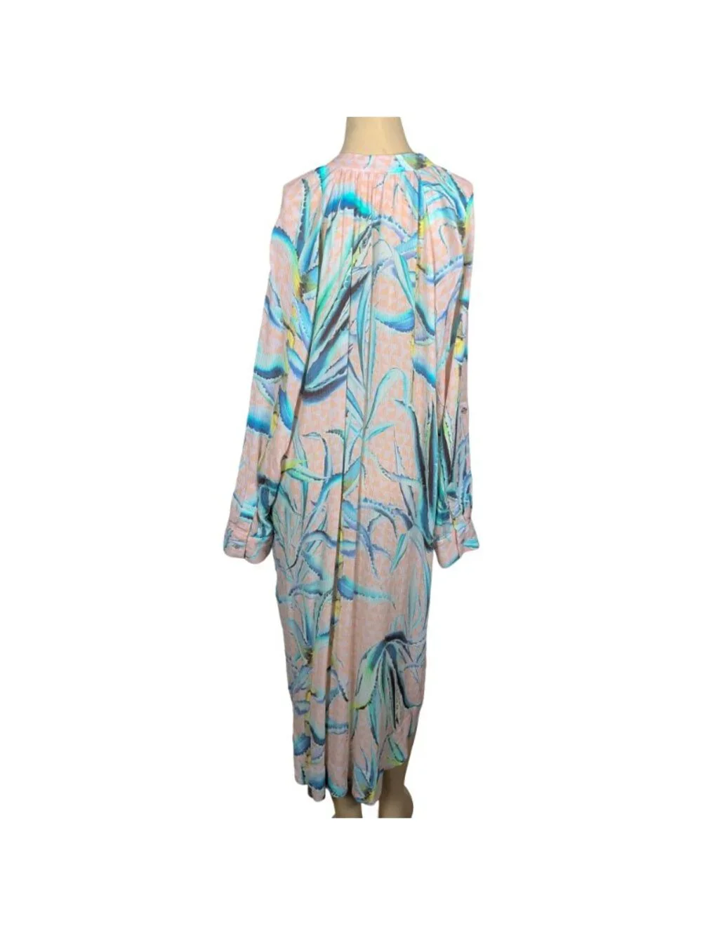 Mara Hoffman Swim Cover Up Dress L Peach Abstract Button Front Tunic Boho Resort